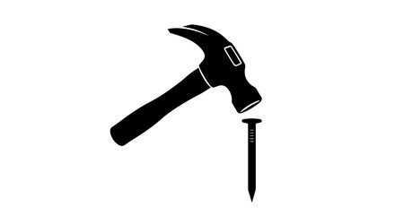 hammer, nail, tool, construction, repair, building, carpentry, woodworking, DIY, work, equipment, hardware, mechanic, labor, handyman, fastener, metal, strike, workshop, icon, silhouette, clipart, vec