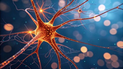 Vibrant Illustration Of Neural Network With Orange Tendrils And Colorful Bokeh Lights