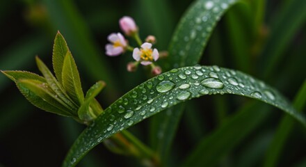 Macro Shot of a Plant Leaf with Dew Drops