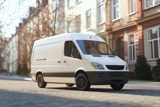 high quality picture of A white van front perspective shot realistic image photo high detail 8k
