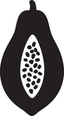 Stylized black and white silhouette of a papaya fruit