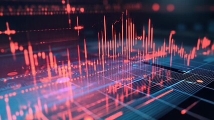 Red stock market graph showing falling values in futuristic digital interface - Powered by Adobe