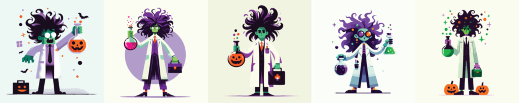 Creepy Mad Scientist Halloween Potion Cartoon Vector