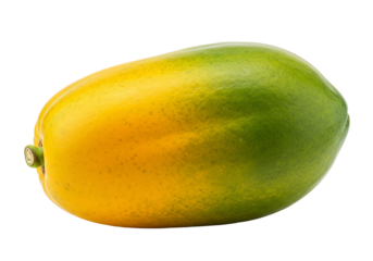 Ripe papaya fruit with yellow and green hues on transparent background