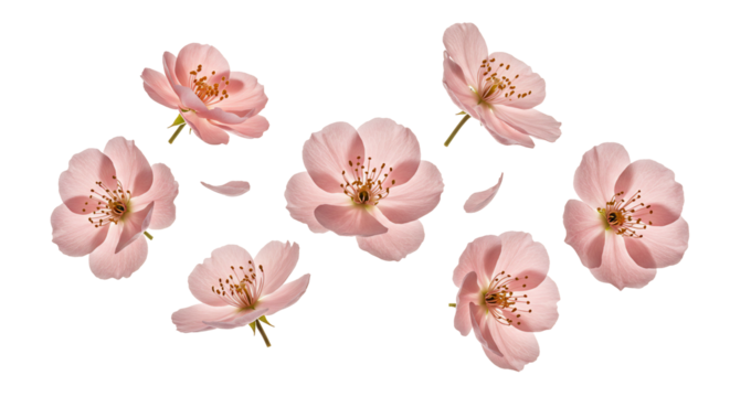 Pink flowers falling on transparent background floral design element - Powered by Adobe