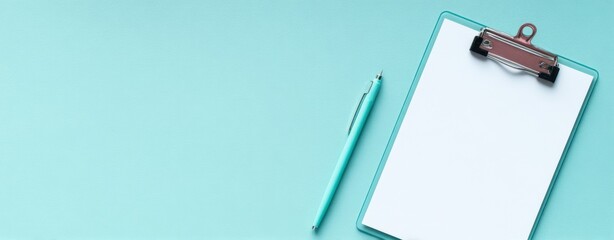 The Clipboard with Pen on Turquoise Background for Modern Office Scene