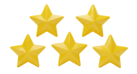 Five golden stars on transparent background