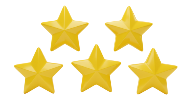 Five golden stars on transparent background