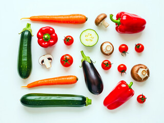 Assorted Fresh Vegetables on Light Background, Top View