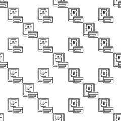 Bitcoin payment via Tablet vector BTC Accumulation linear seamless pattern