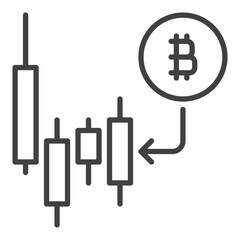 Bitcoin with arrow and Candlestick Chart vector BTC Investment icon or symbol in outline style