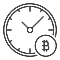 Clock with Bitcoin sign vector Cryptocurrency Investment thin line icon or symbol