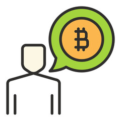 Man with BTC sign in Speech Bubble vector Investing in Bitcoin colored icon or symbol