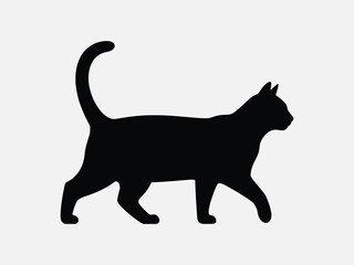 Vector art of elegant black cat silhouette walking gracefully, , a simple yet captivating vector illustration of a domestic feline pet