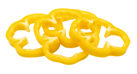 Sliced yellow bell pepper rings transparent background food photography