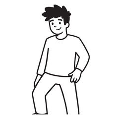 Handsome Man Black and White Illustration Vector Image Male Portrait Fashion Sketch Line Art Design