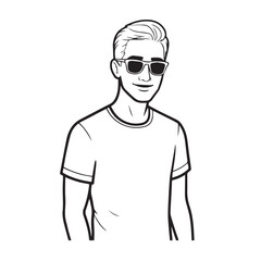 Handsome Man Black and White Illustration Vector Image Male Portrait Fashion Sketch Line Art Design