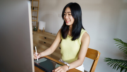 Graphic designer working on digital tablet. artist drawing on graphic tablet and Color swatch samples. Artist Creative Designer sketch graphic drawing creative creativity draw studying work on tablet