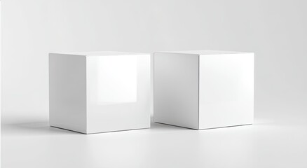 Two blank white cubes on a light gray surface