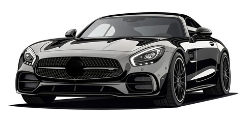 Sleek Metallic Car: A pristine, modern sports car, gleaming in metallic silver, captured in a studio setting, exuding luxury and speed.