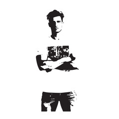 Handsome Man Black and White Illustration Vector Image Male Portrait Fashion Sketch Line Art Design