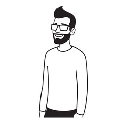 Handsome Man Black and White Illustration Vector Image Male Portrait Fashion Sketch Line Art Design