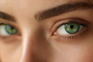 Fototapeta premium Close-Up of Woman's Freckled Face and Green Eyes with Natural Light Reflection