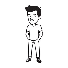 Handsome Man Black and White Illustration Vector Image Male Portrait Fashion Sketch Line Art Design