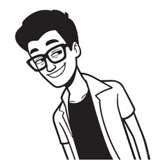 Handsome Man Black and White Illustration Vector Image Male Portrait Fashion Sketch Line Art Design