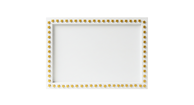 White frame with gold stars transparent background clean design element