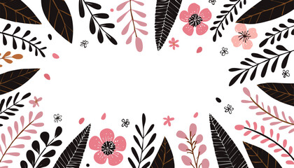 Pink and black floral leaf border design leaves brown