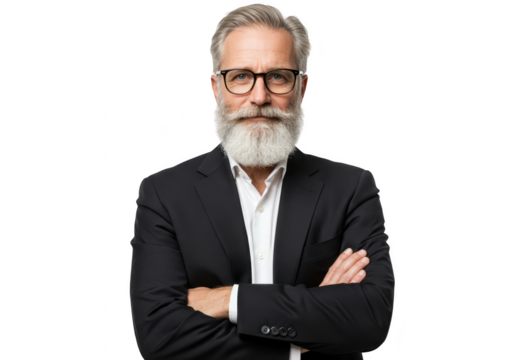 Mature businessman with beard isolated on transparent background