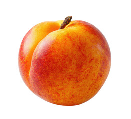 Close-up of a ripe peach.  Vibrant peach tones,  smooth skin, stem