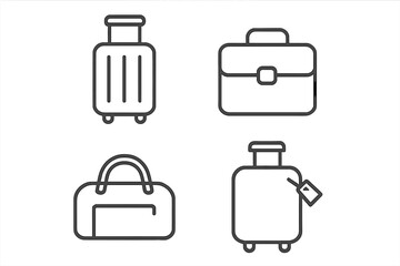 Travel and business baggage icon set. Line icons of suitcase, briefcase, luggage. Minimalist pictograms for web design, apps, ui, ux. Journey, vacation, airport symbols.