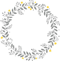 Obraz premium Gray branches yellow flowers wreath floral leaves