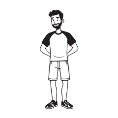 Handsome Man Black and White Illustration Vector Image Male Portrait Fashion Sketch Line Art Design