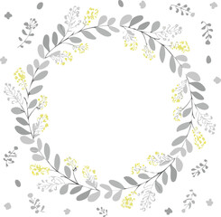 Fototapeta premium Delicate grey and yellow floral wreath botanical leaves
