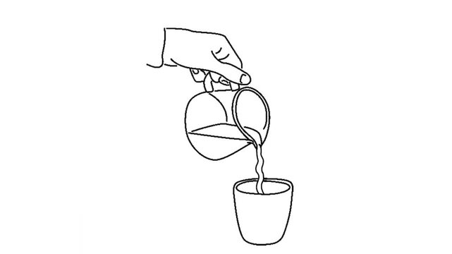 line art animation of pouring milk or hot water into a cup