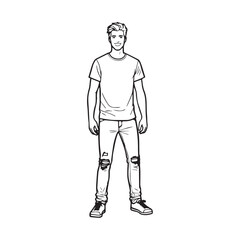 Handsome Man Black and White Illustration Vector Image Male Portrait Fashion Sketch Line Art Design