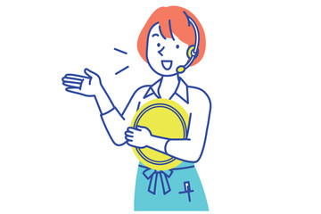 インカムで案内するエプロン姿の店員