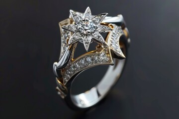 Ultra Hd Image of a Diamond Ring with a Star Design