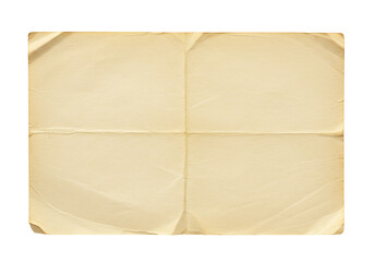 Folded vintage paper texture with creases beige aged and transparent background