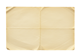 Folded vintage paper texture with creases beige aged and transparent background