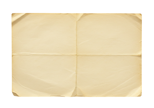 Folded vintage paper texture with creases beige aged and transparent background