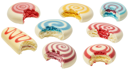 Colorful spiral pastries sweet treats delicious dessert food photography studio shot