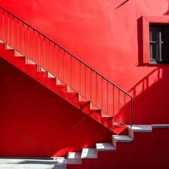 Red wall, stairs, shadow play