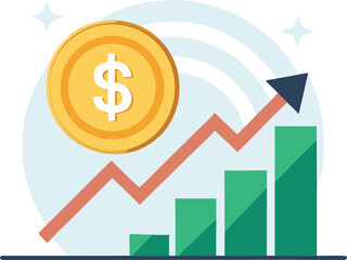 Flat Vector of Rising Stock Price with Dollar Coin