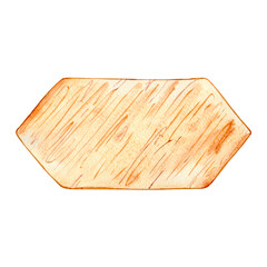 Watercolor wooden signboard, shield, banner for text. Brown hand drawn direction sign. Signs, designations for messages helping to find the way. Illustration with space for text.