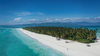 a serene tropical island with lush greenery white sand and turquoise waters