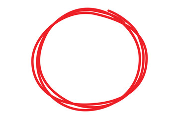 Red hand drawn circle, doodle drawing circular frame, Bright red scribble ovals and bubbles vector illustration